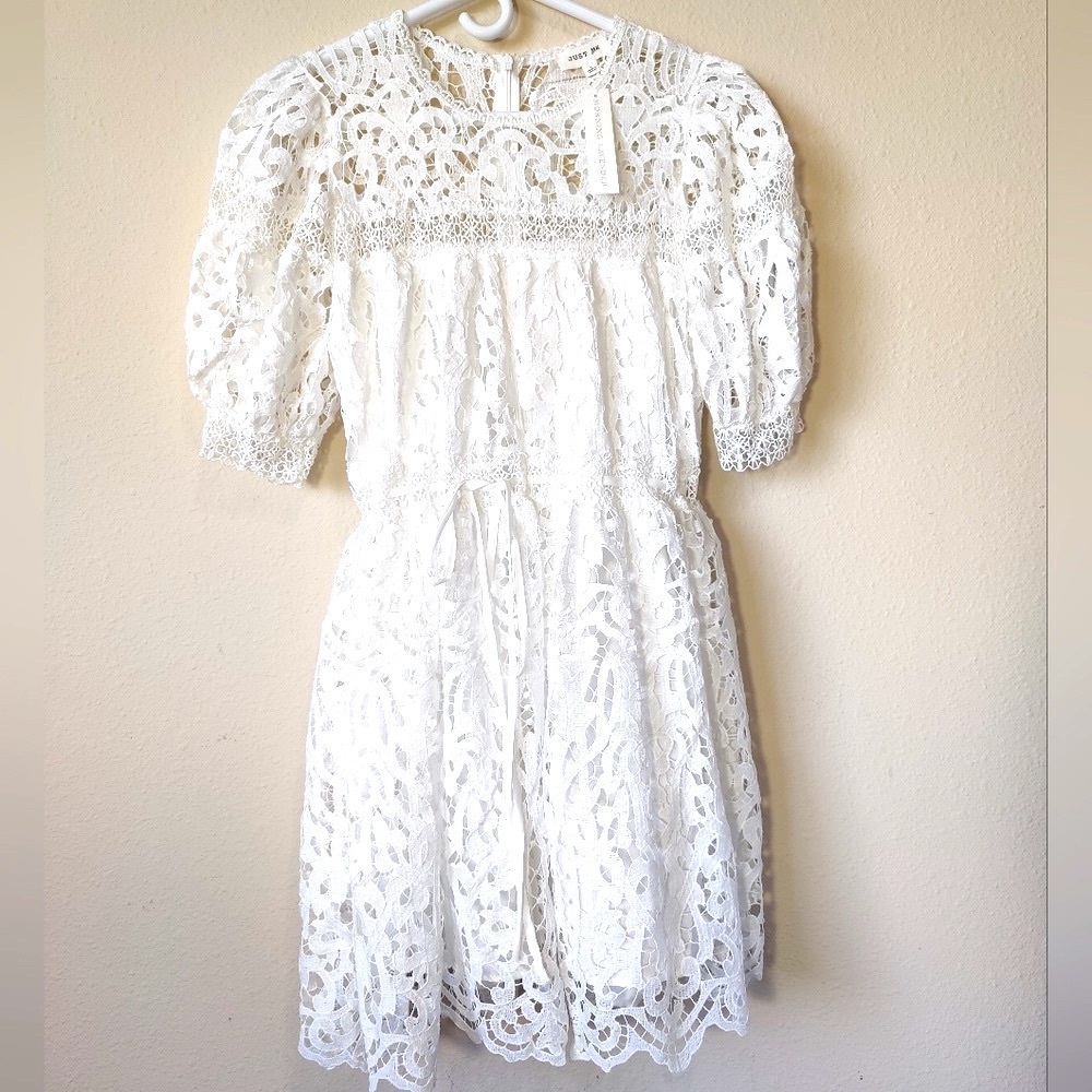 Morning Lavender Elegant NWT White Lace Dress Size Small 3/4sleeve
